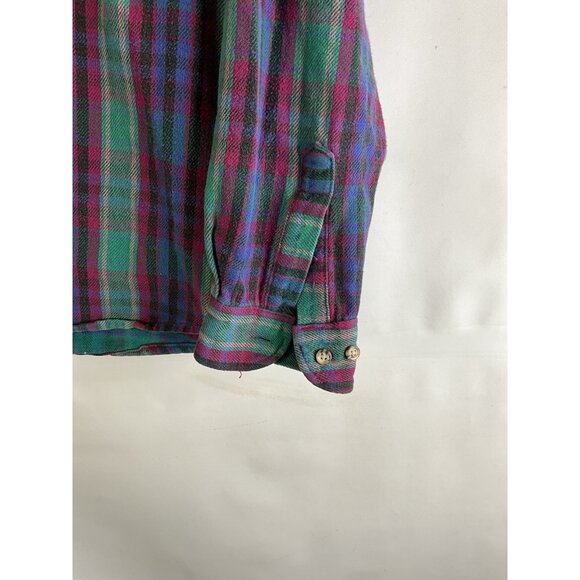 Vintage 90s Fivebrother Rainbow Plaid Flannel Chamois Button Shirt - Picture 6 of 7